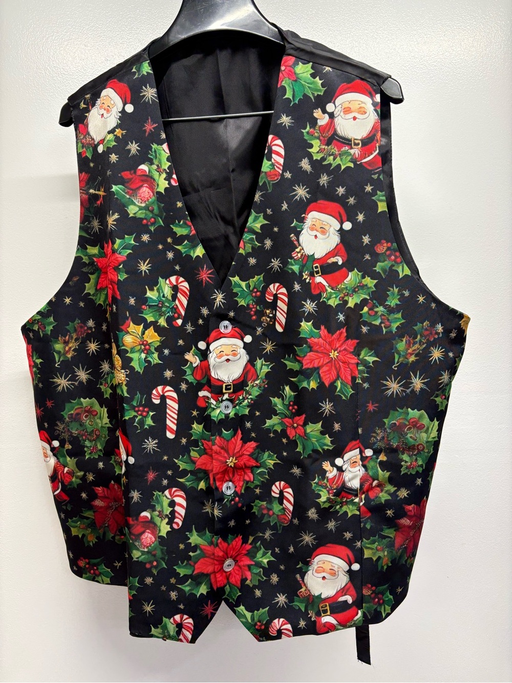 Festive Holidays Mens Santa Print Vest - Black -Red & Green size 3XL new Xmas